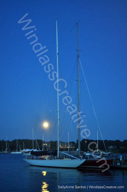 The Full Moonrise over Newport highlights Traditional 12mRs Weatherly (US-17) and American Eagle (US-21) who won her division in the Around the Island Race today.